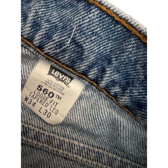 Vintage 90s Levis 560 Blue Jeans Men 34x30 Loose Tapered Orange Tab Made in USA - Picture 11 of 11